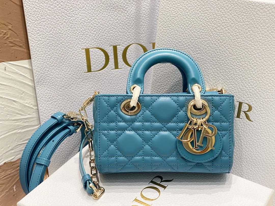 Dior S0910 Micro Lady D-joy Bag Blue Cannage Lambskin - Default Title - View 1