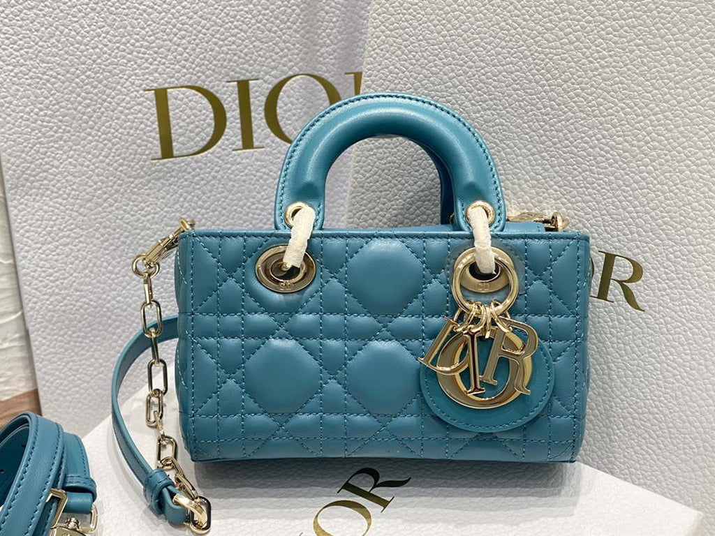 Dior S0910 Micro Lady D-joy Bag Blue Cannage Lambskin