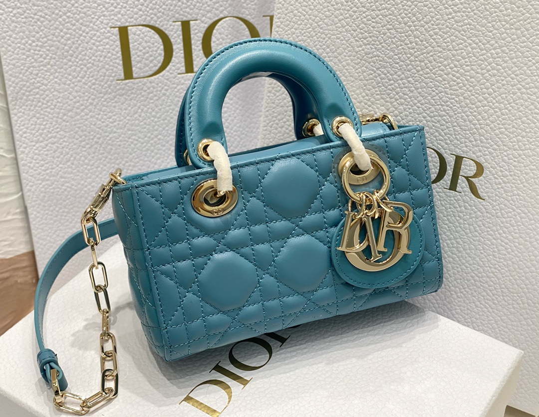 Dior S0910 Micro Lady D-joy Bag Blue Cannage Lambskin