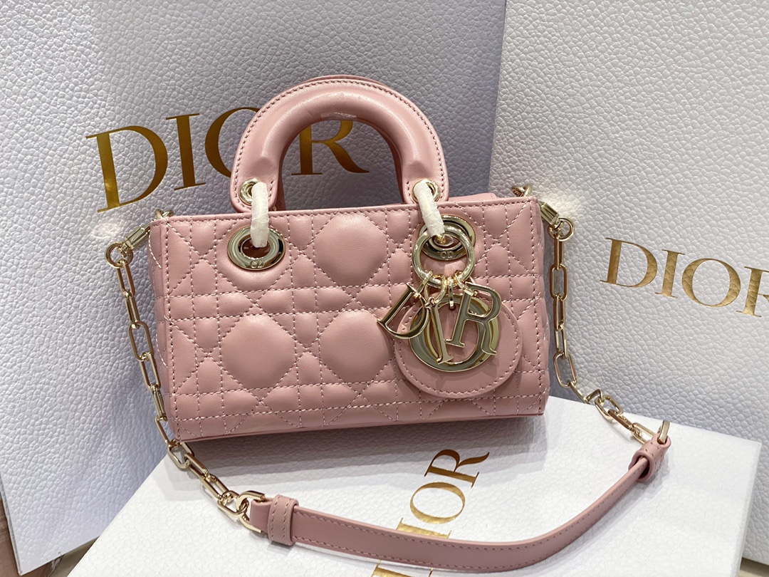Dior S0910 Small Lady D-joy Bag Pink Cannage Lambskin