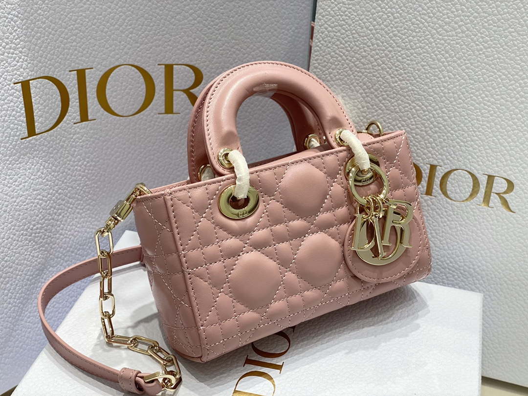 Dior S0910 Small Lady D-joy Bag Pink Cannage Lambskin - Default Title - View 3