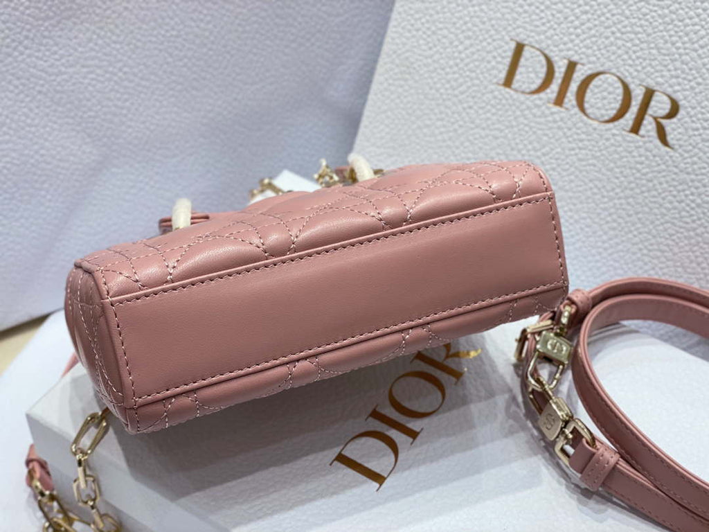 Dior S0910 Small Lady D-joy Bag Pink Cannage Lambskin