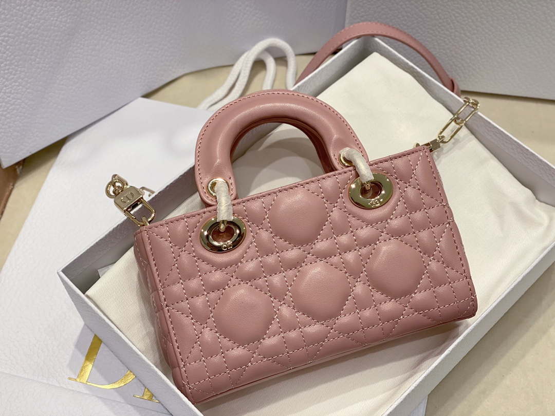 Dior S0910 Small Lady D-joy Bag Pink Cannage Lambskin - Default Title - View 6