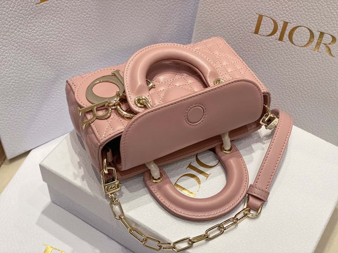 Dior S0910 Small Lady D-joy Bag Pink Cannage Lambskin
