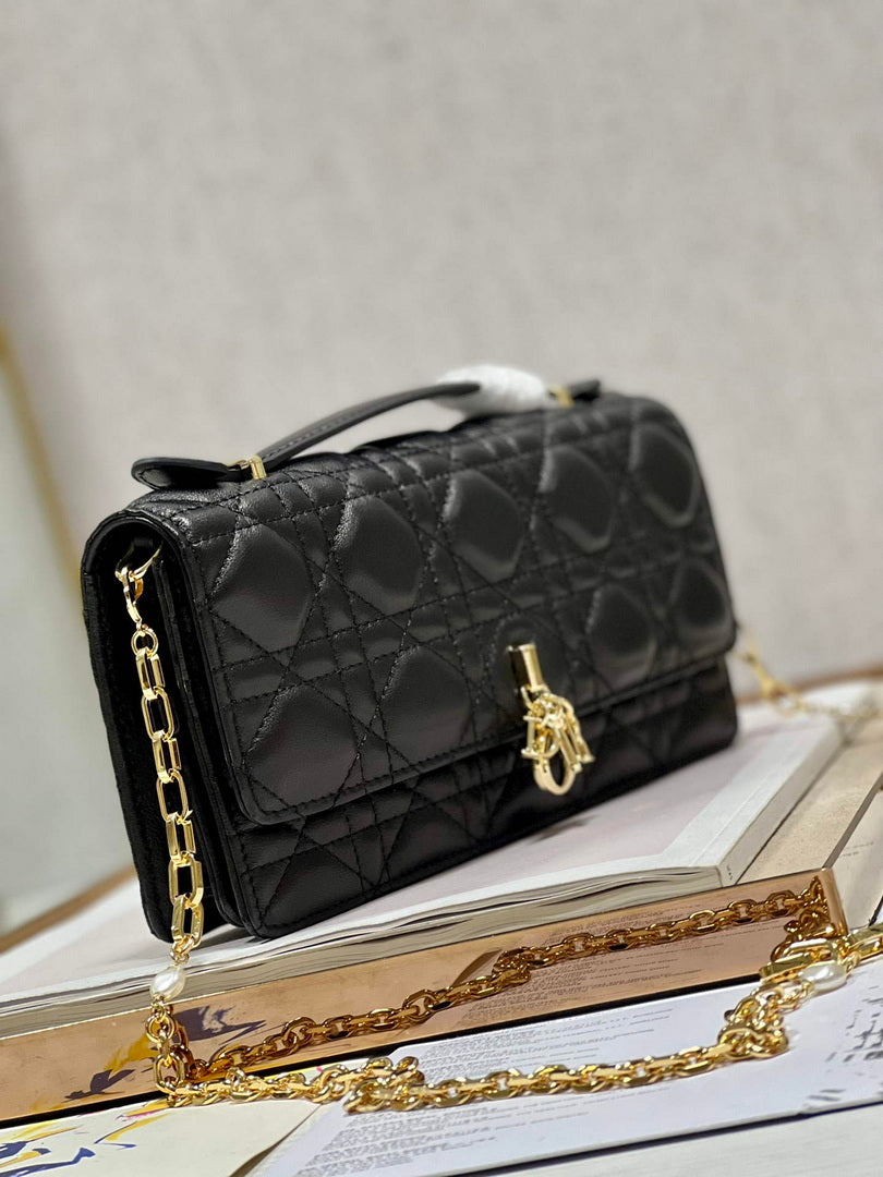 Dior S0980 Mini Miss Dior Bag Latte Cannage Lambskin Black