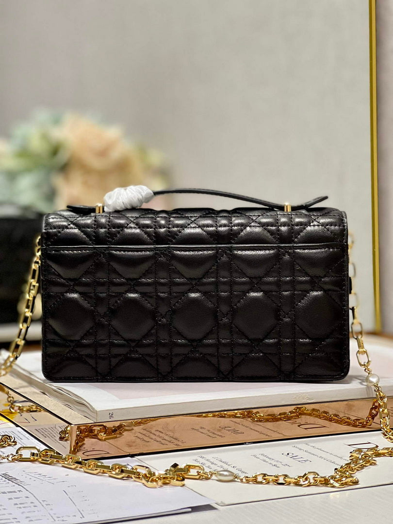 Dior S0980 Mini Miss Dior Bag Latte Cannage Lambskin Black