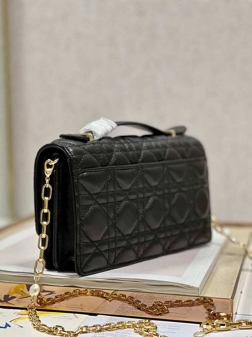 Dior S0980 Mini Miss Dior Bag Latte Cannage Lambskin Black