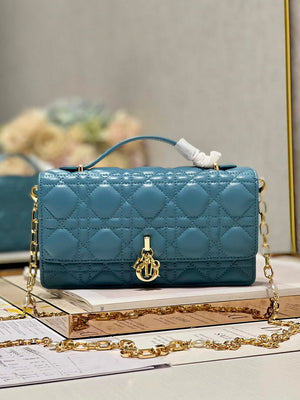Dior S0980 Mini Miss Dior Bag Latte Cannage Lambskin Blue - Default Title - View 1