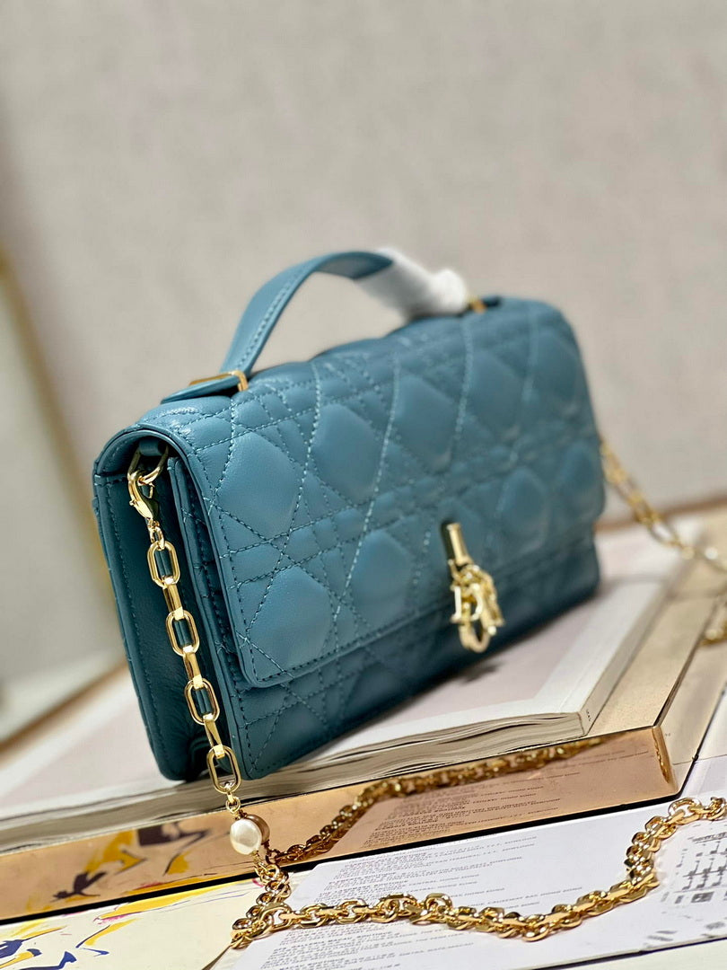 Dior S0980 Mini Miss Dior Bag Latte Cannage Lambskin Blue
