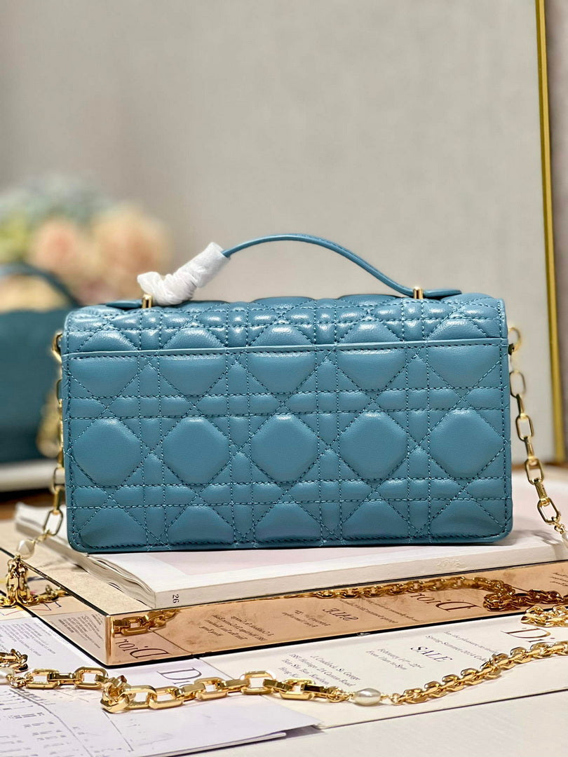 Dior S0980 Mini Miss Dior Bag Latte Cannage Lambskin Blue - Default Title - View 5