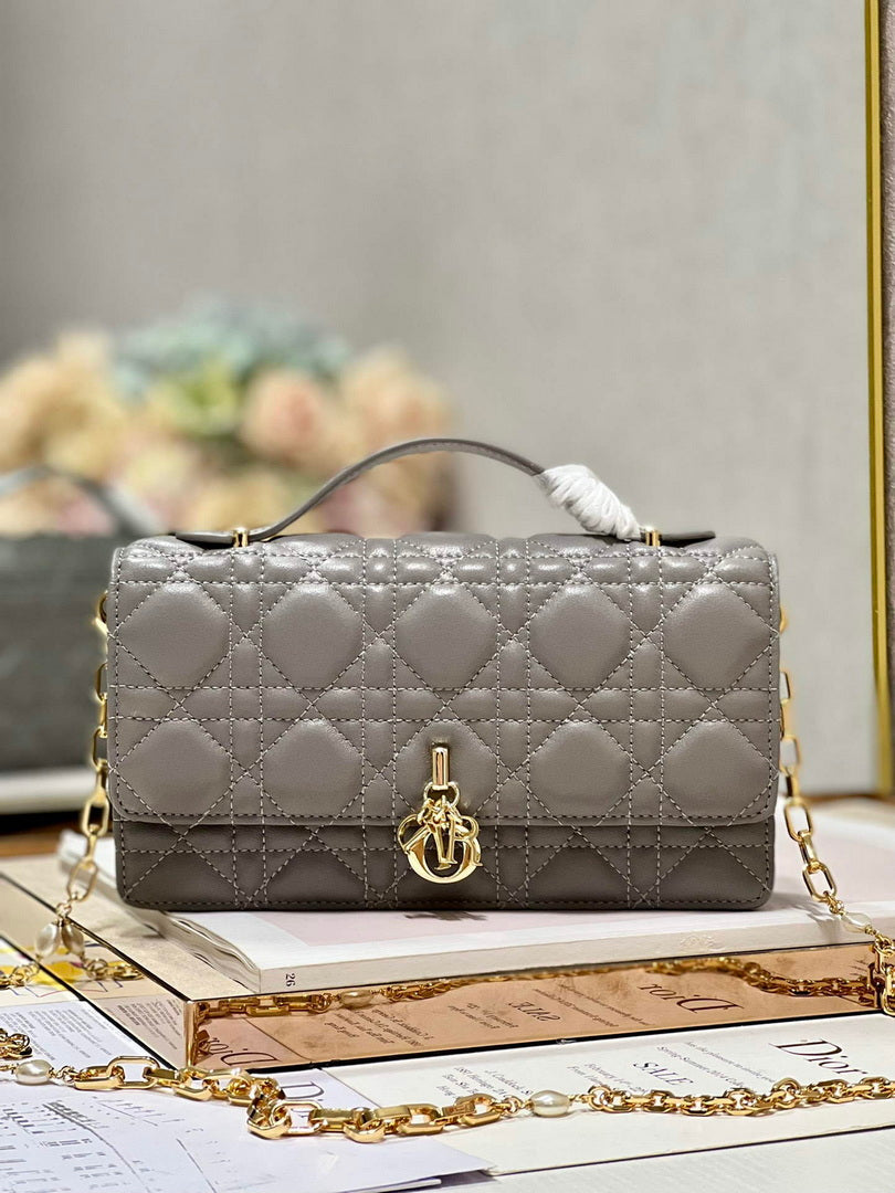 Dior S0980 Mini Miss Dior Bag Latte Cannage Lambskin Dark gray