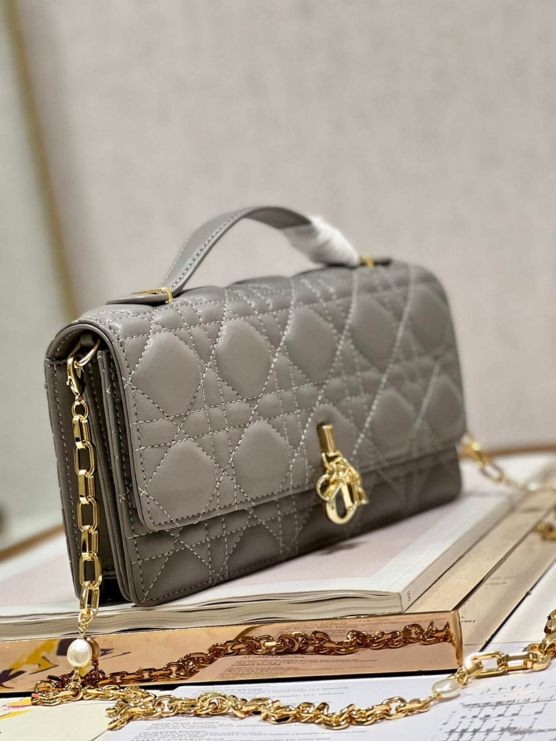 Dior S0980 Mini Miss Dior Bag Latte Cannage Lambskin Dark gray