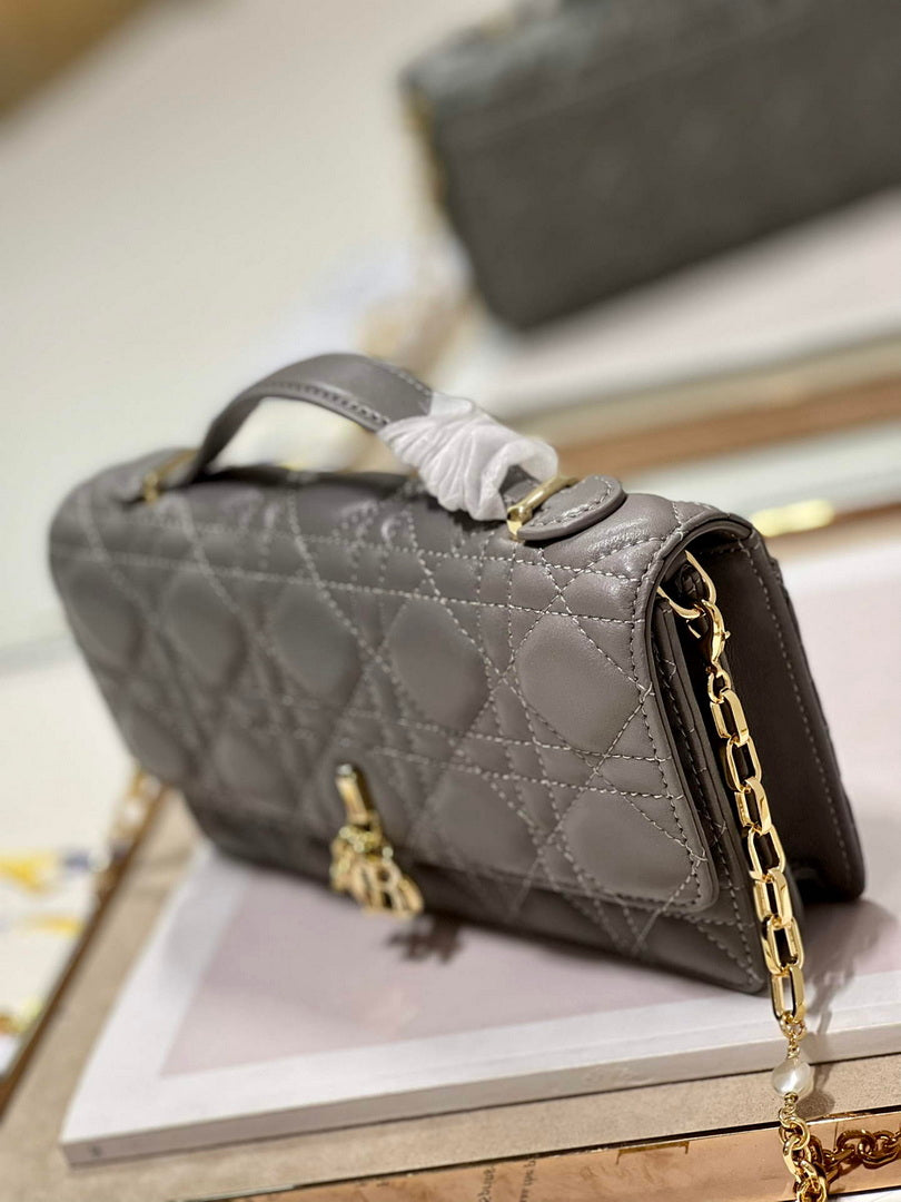 Dior S0980 Mini Miss Dior Bag Latte Cannage Lambskin Dark gray