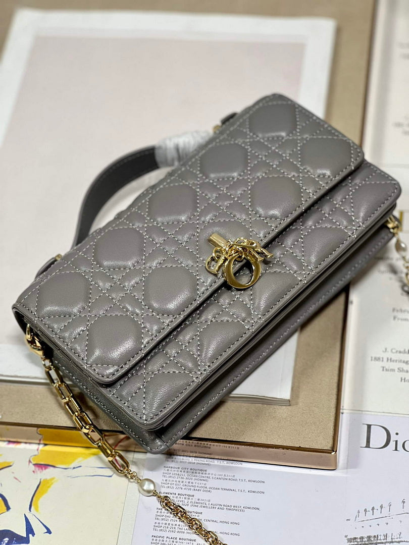 Dior S0980 Mini Miss Dior Bag Latte Cannage Lambskin Dark gray