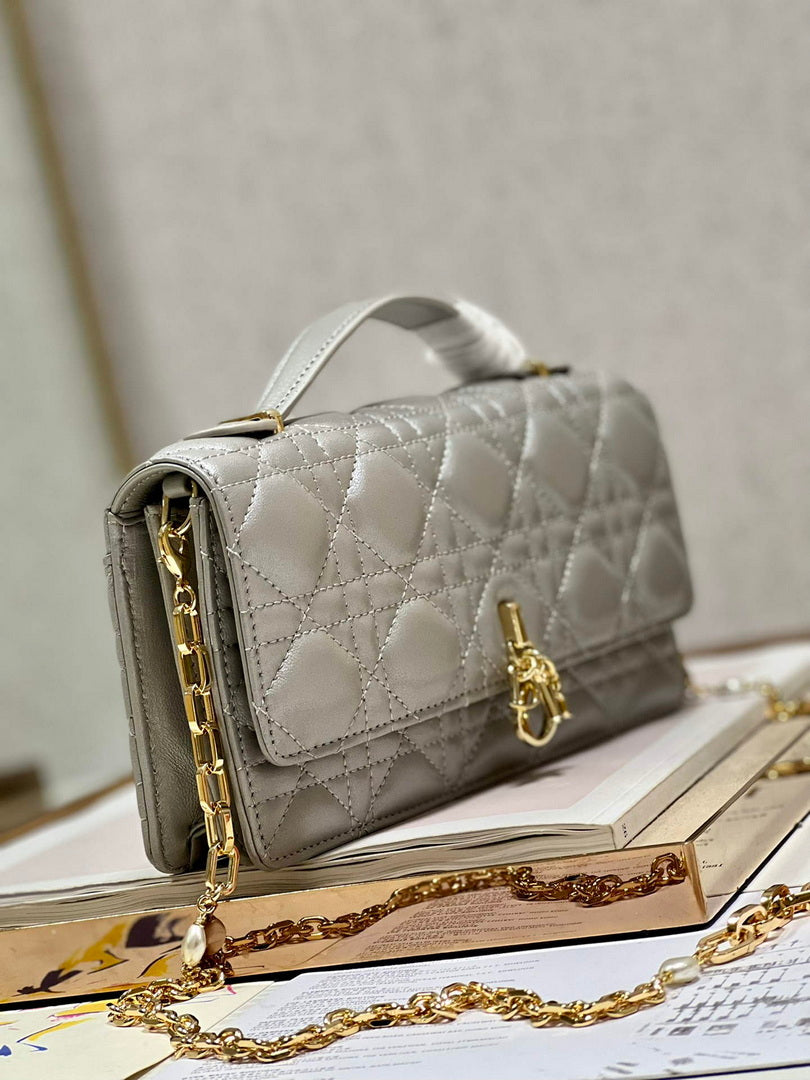 Dior S0980 Mini Miss Dior Bag Latte Cannage Lambskin Gray