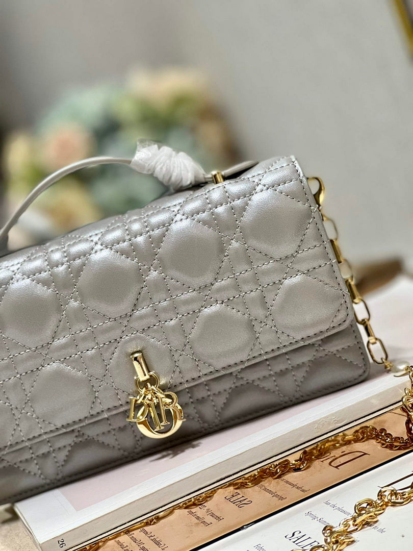 Dior S0980 Mini Miss Dior Bag Latte Cannage Lambskin Gray