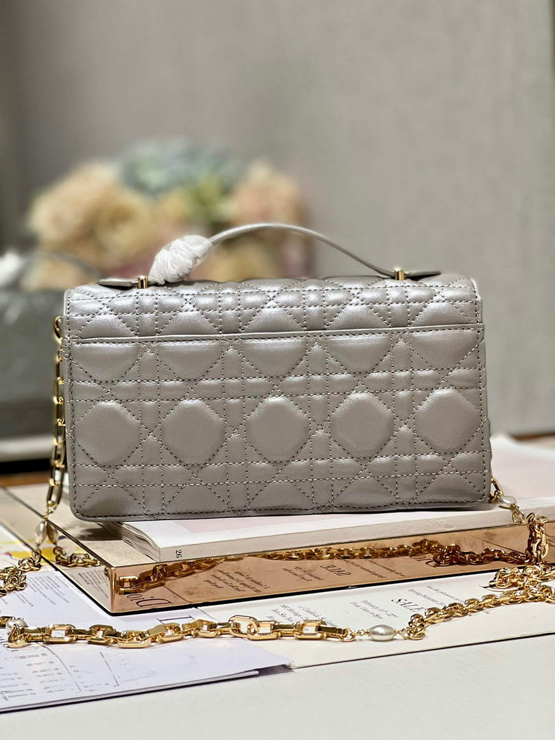Dior S0980 Mini Miss Dior Bag Latte Cannage Lambskin Gray