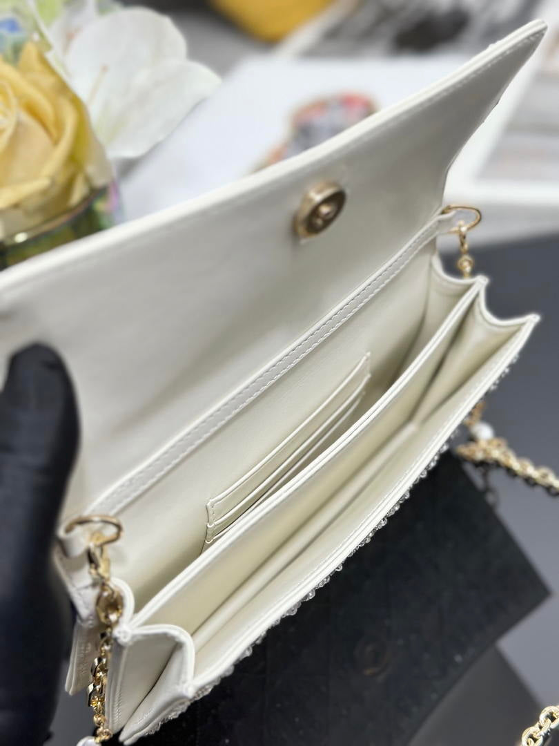 Dior S0980 Mini Miss Dior Bag Latte M0997 White Embroidery with shimmering beads