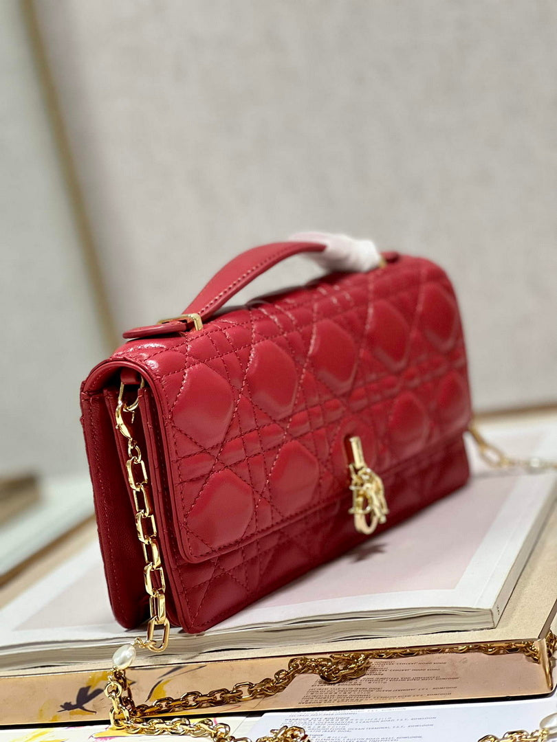 Dior S0980 Mini Miss Dior Bag Latte Cannage Lambskin Red