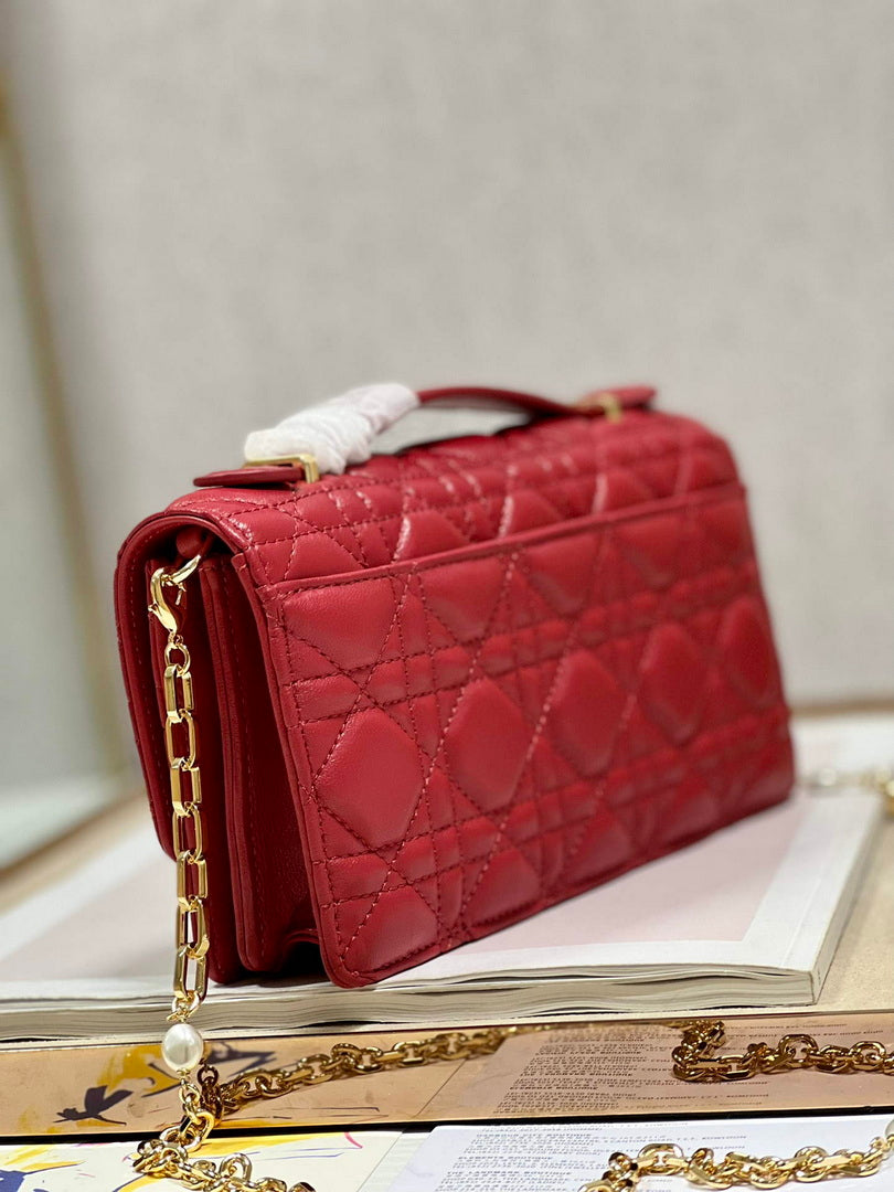 Dior S0980 Mini Miss Dior Bag Latte Cannage Lambskin Red
