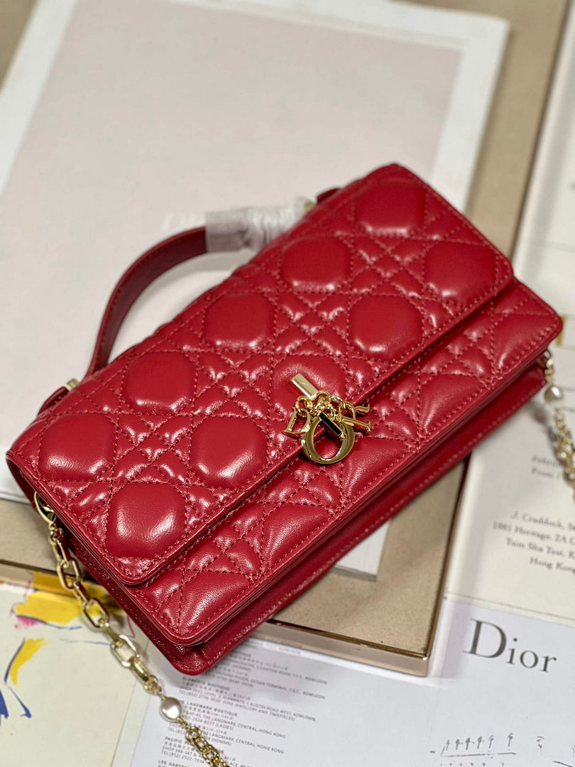 Dior S0980 Mini Miss Dior Bag Latte Cannage Lambskin Red