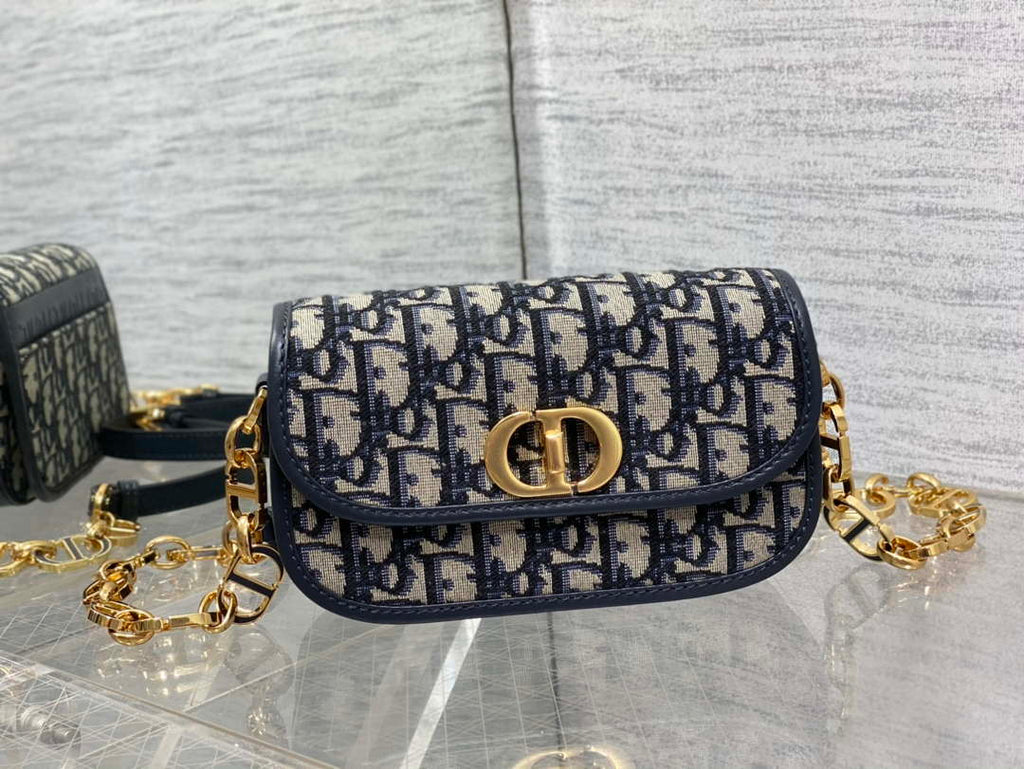 Dior S2350 30 Montaigne Avenue Double Carry East-West Mini Bag Blue Dior Oblique Jacquard