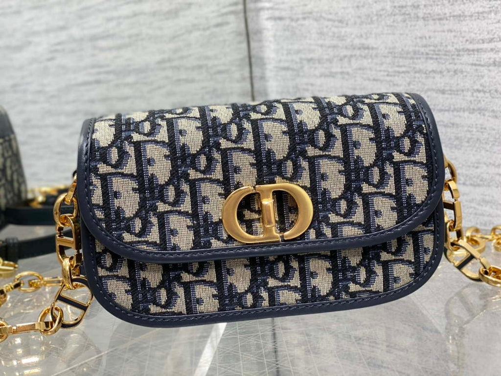 Dior S2350 30 Montaigne Avenue Double Carry East-West Mini Bag Blue Dior Oblique Jacquard