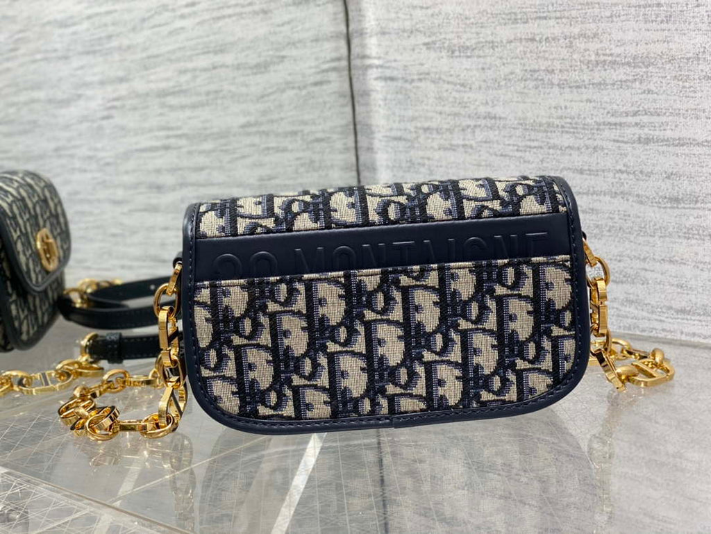 Dior S2350 30 Montaigne Avenue Double Carry East-West Mini Bag Blue Dior Oblique Jacquard