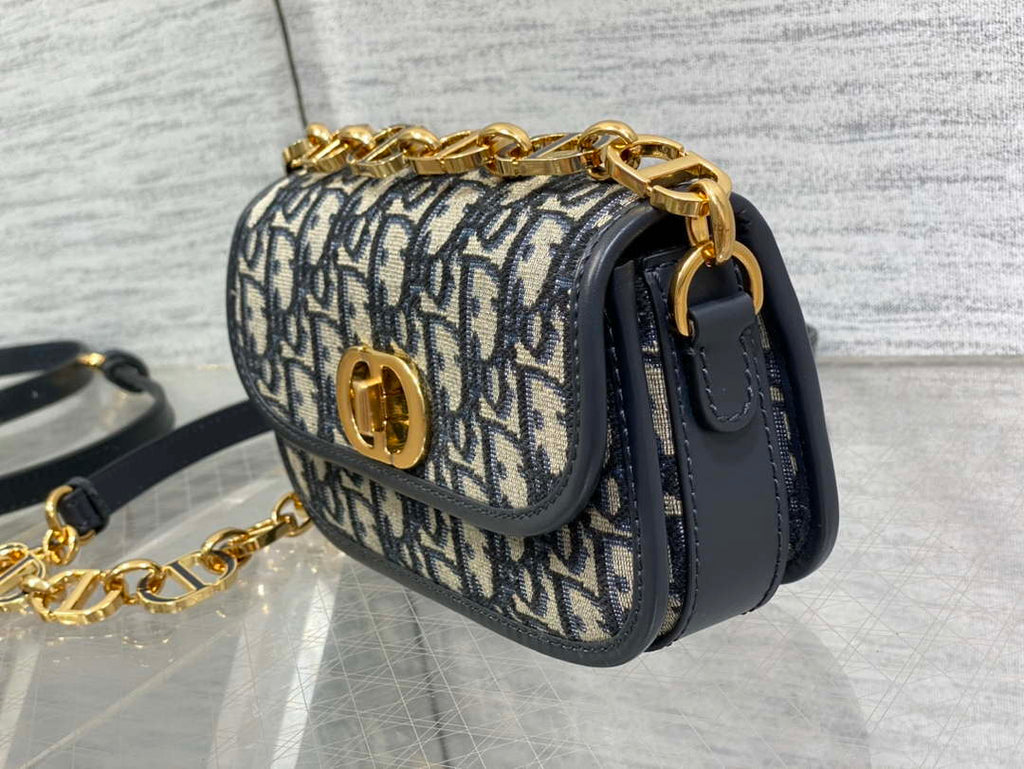 Dior S2350 30 Montaigne Avenue Double Carry East-West Mini Bag Blue Dior Oblique Jacquard