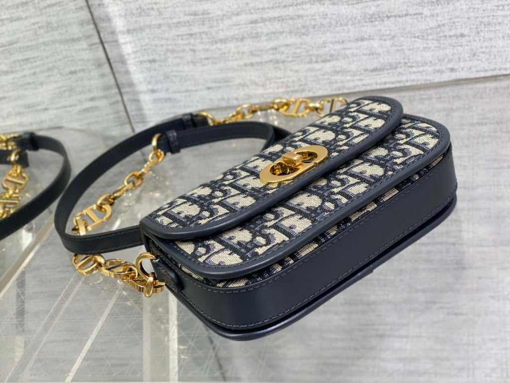 Dior S2350 30 Montaigne Avenue Double Carry East-West Mini Bag Blue Dior Oblique Jacquard