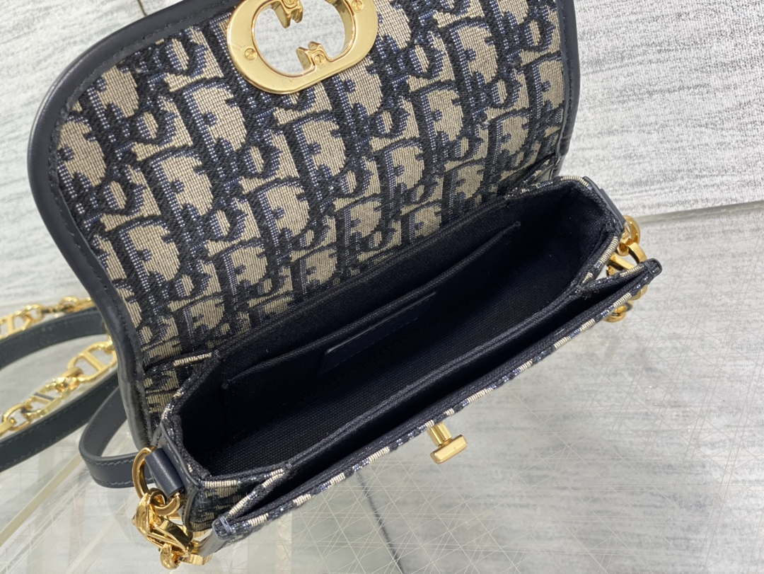 Dior S2350 30 Montaigne Avenue Double Carry East-West Mini Bag Blue Dior Oblique Jacquard