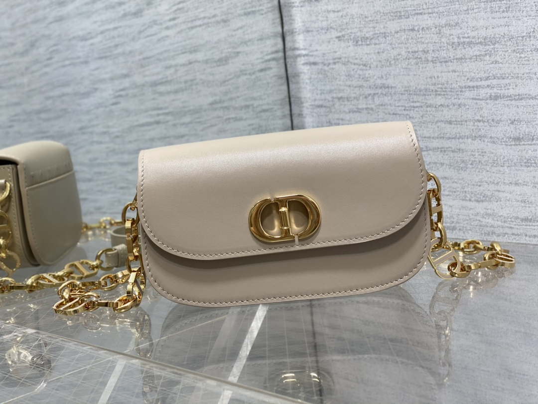 Dior S2350 30 Montaigne Avenue Double Carry East-West Mini Bag Apricot Ribbed Calfskin