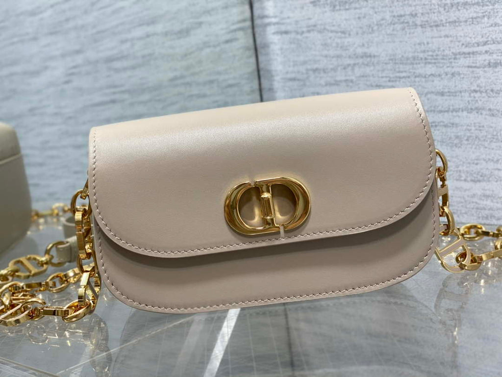 Dior S2350 30 Montaigne Avenue Double Carry East-West Mini Bag Apricot Ribbed Calfskin