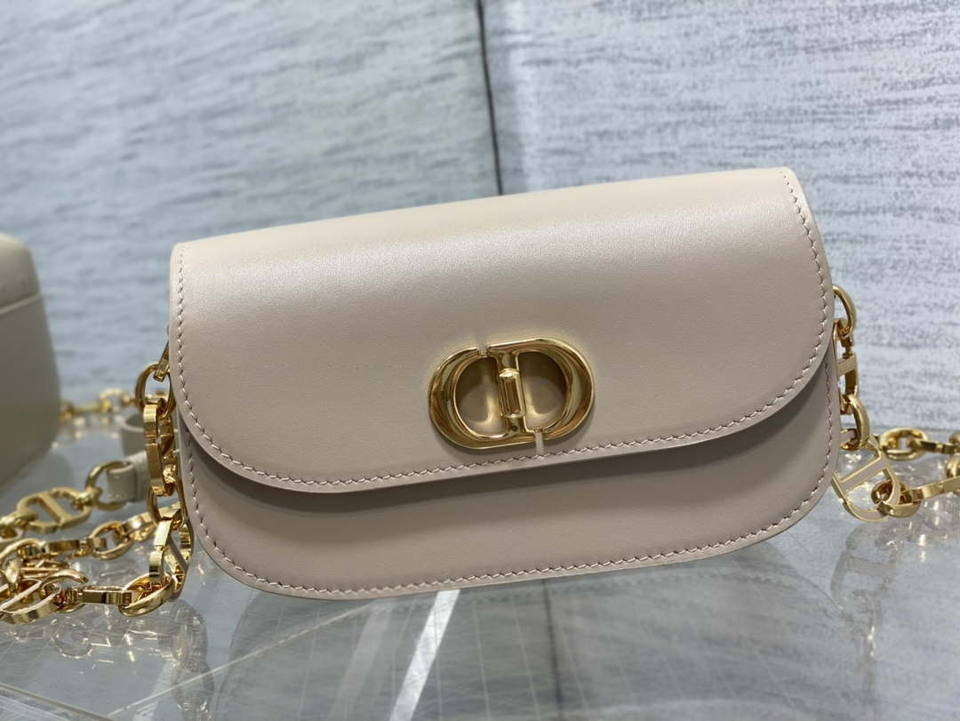 Dior S2350 30 Montaigne Avenue Double Carry East-West Mini Bag Apricot Ribbed Calfskin
