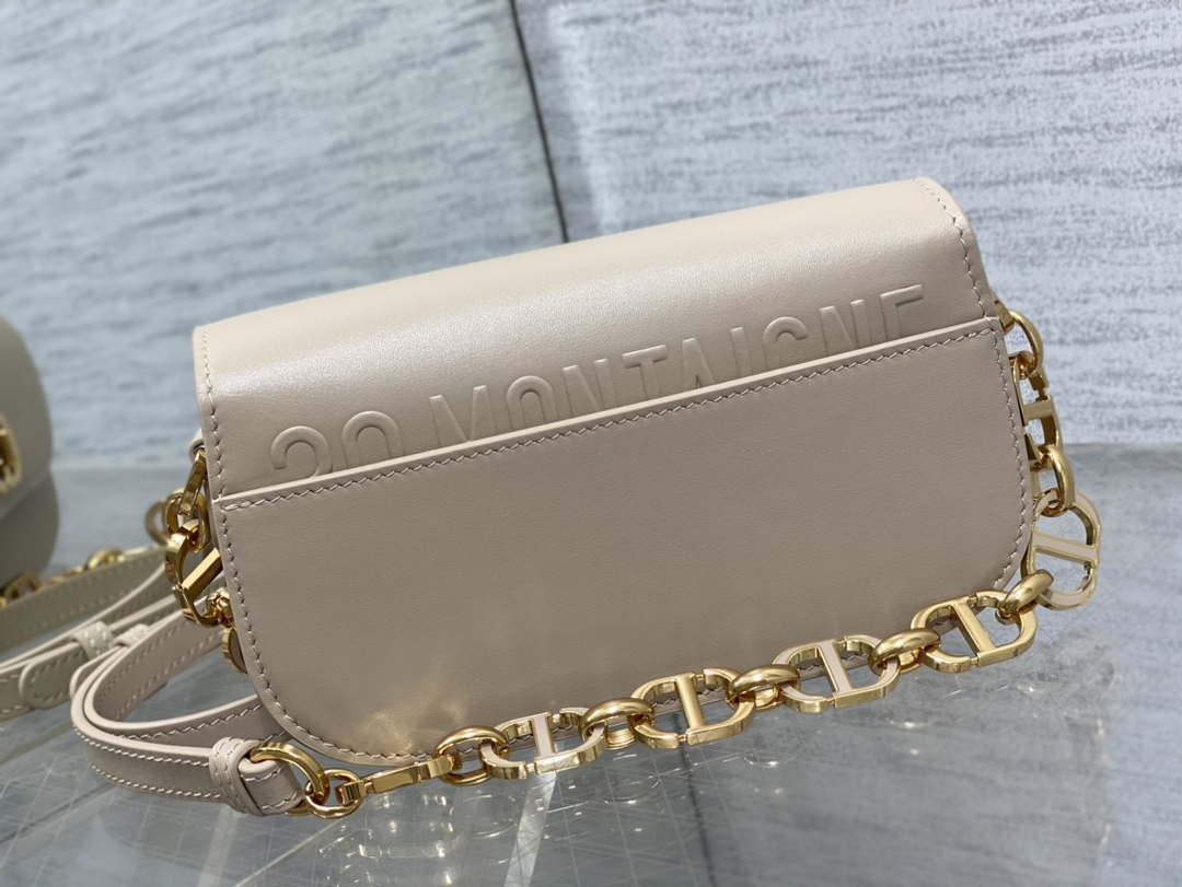 Dior S2350 30 Montaigne Avenue Double Carry East-West Mini Bag Apricot Ribbed Calfskin