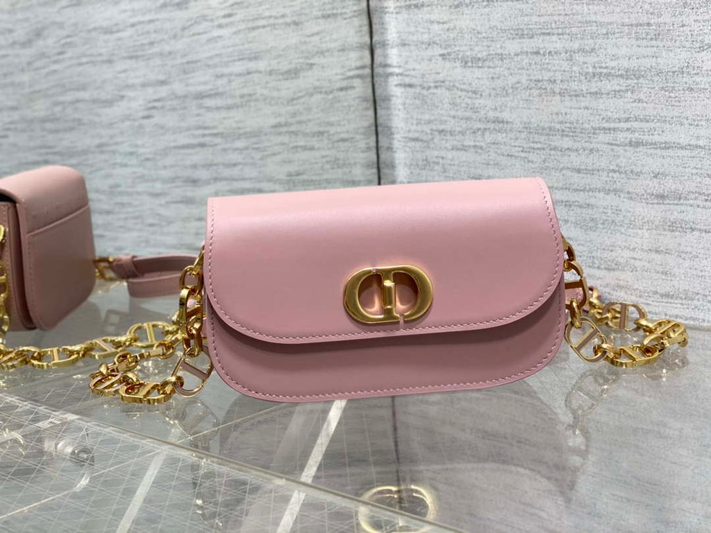 Dior S2350 30 Montaigne Avenue Double Carry East-West Mini Bag Pink Ribbed Calfskin