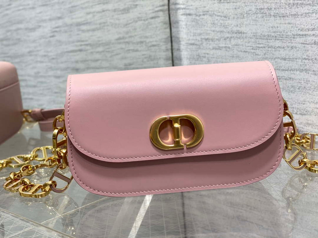 Dior S2350 30 Montaigne Avenue Double Carry East-West Mini Bag Pink Ribbed Calfskin