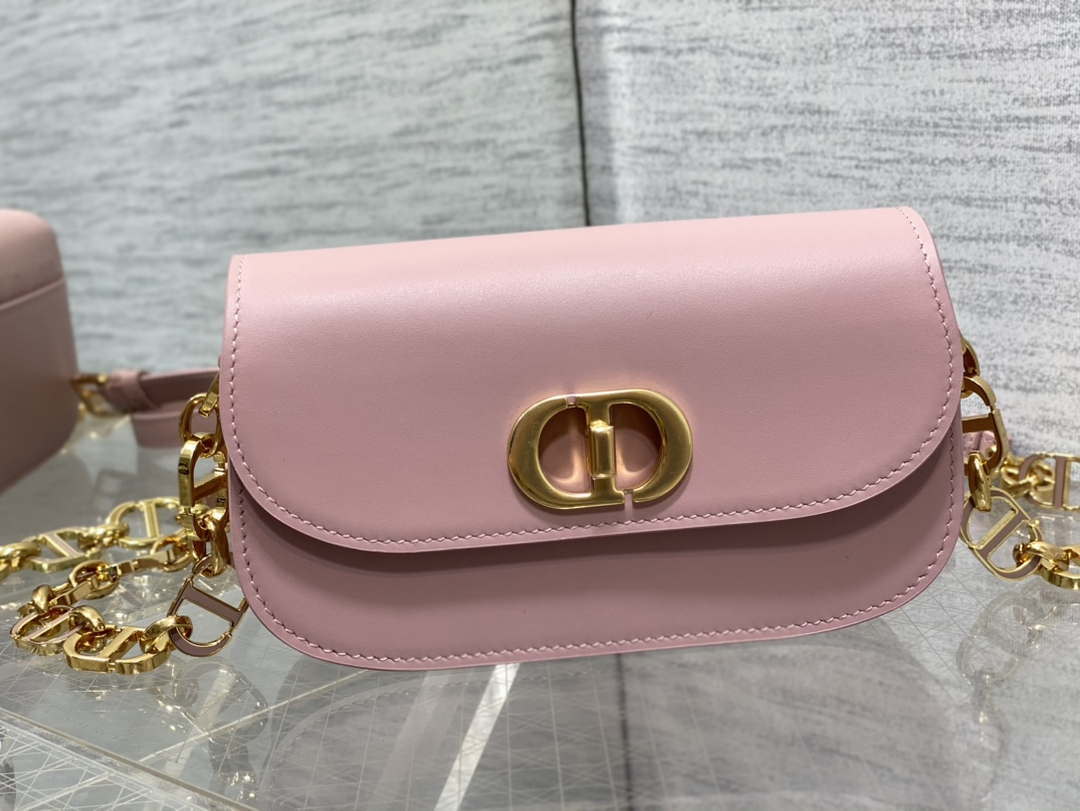 Dior S2350 30 Montaigne Avenue Double Carry East-West Mini Bag Pink Ribbed Calfskin