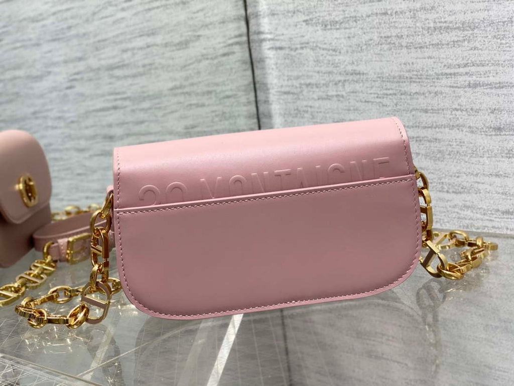Dior S2350 30 Montaigne Avenue Double Carry East-West Mini Bag Pink Ribbed Calfskin
