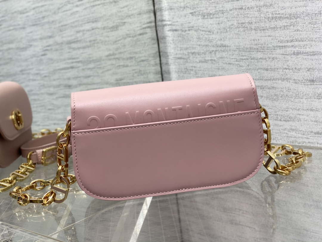 Dior S2350 30 Montaigne Avenue Double Carry East-West Mini Bag Pink Ribbed Calfskin