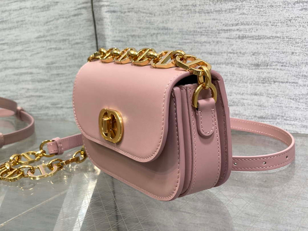 Dior S2350 30 Montaigne Avenue Double Carry East-West Mini Bag Pink Ribbed Calfskin