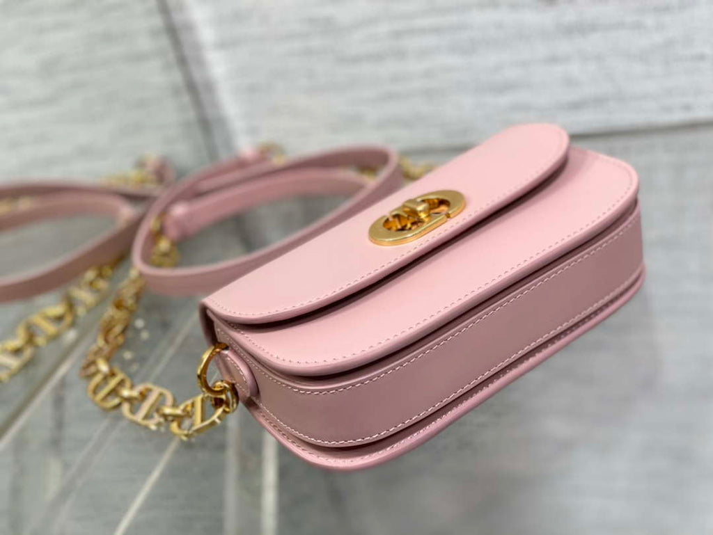 Dior S2350 30 Montaigne Avenue Double Carry East-West Mini Bag Pink Ribbed Calfskin
