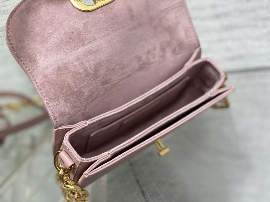 Dior S2350 30 Montaigne Avenue Double Carry East-West Mini Bag Pink Ribbed Calfskin