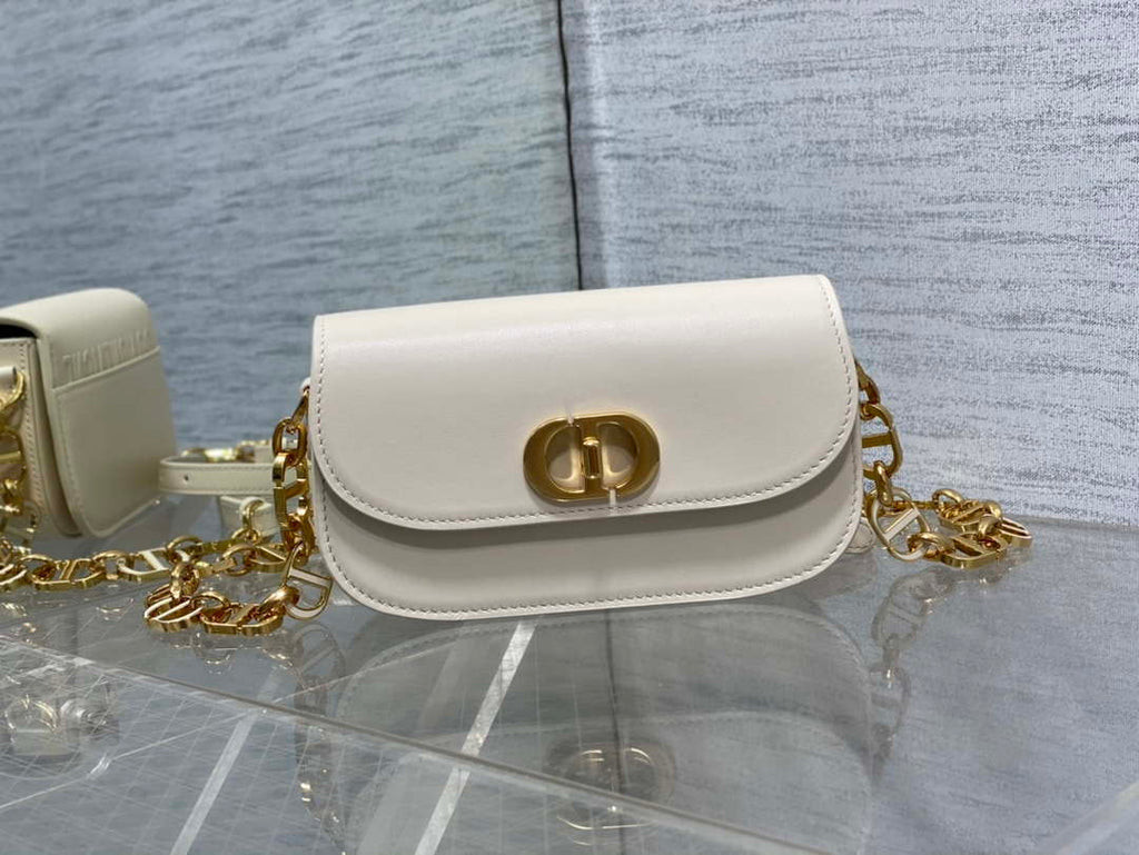 Dior S2350 30 Montaigne Avenue Double Carry East-West Mini Bag White Ribbed Calfskin