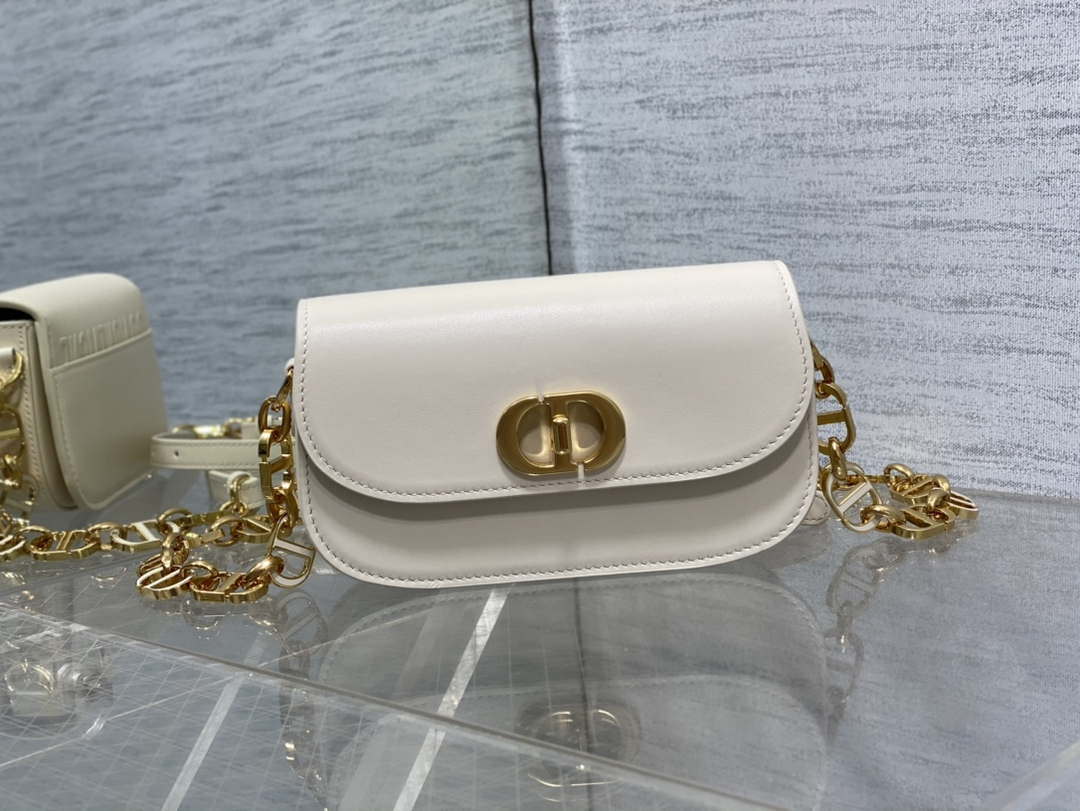 Dior S2350 30 Montaigne Avenue Double Carry East-West Mini Bag White Ribbed Calfskin