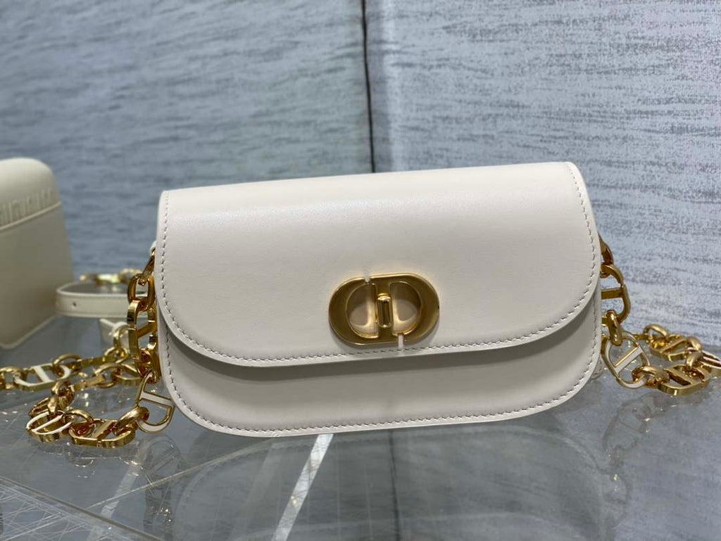 Dior S2350 30 Montaigne Avenue Double Carry East-West Mini Bag White Ribbed Calfskin