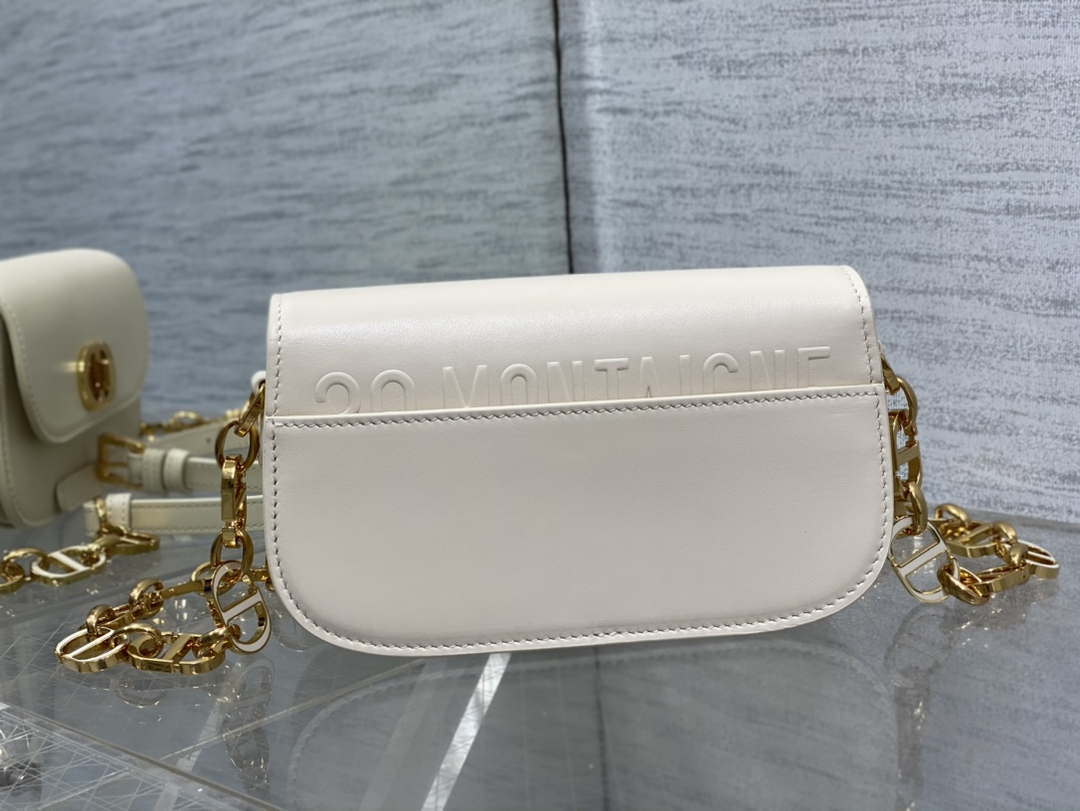 Dior S2350 30 Montaigne Avenue Double Carry East-West Mini Bag White Ribbed Calfskin