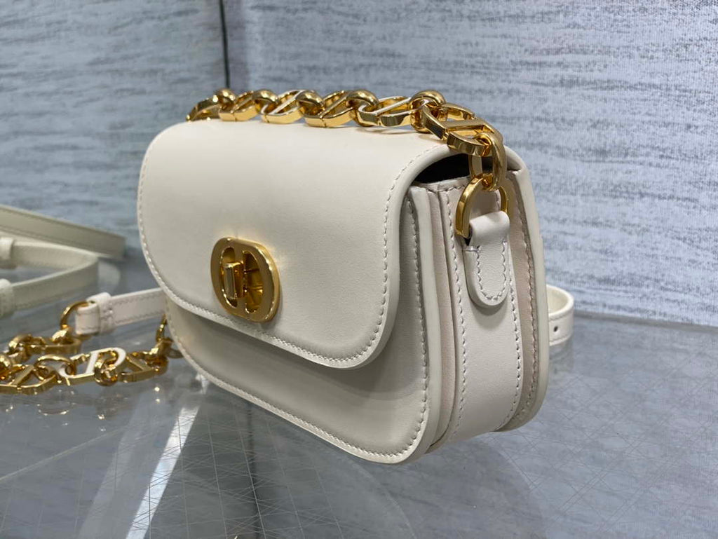 Dior S2350 30 Montaigne Avenue Double Carry East-West Mini Bag White Ribbed Calfskin