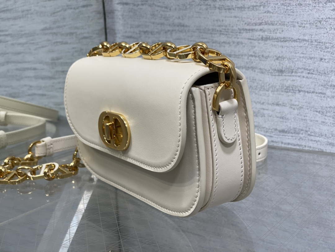 Dior S2350 30 Montaigne Avenue Double Carry East-West Mini Bag White Ribbed Calfskin