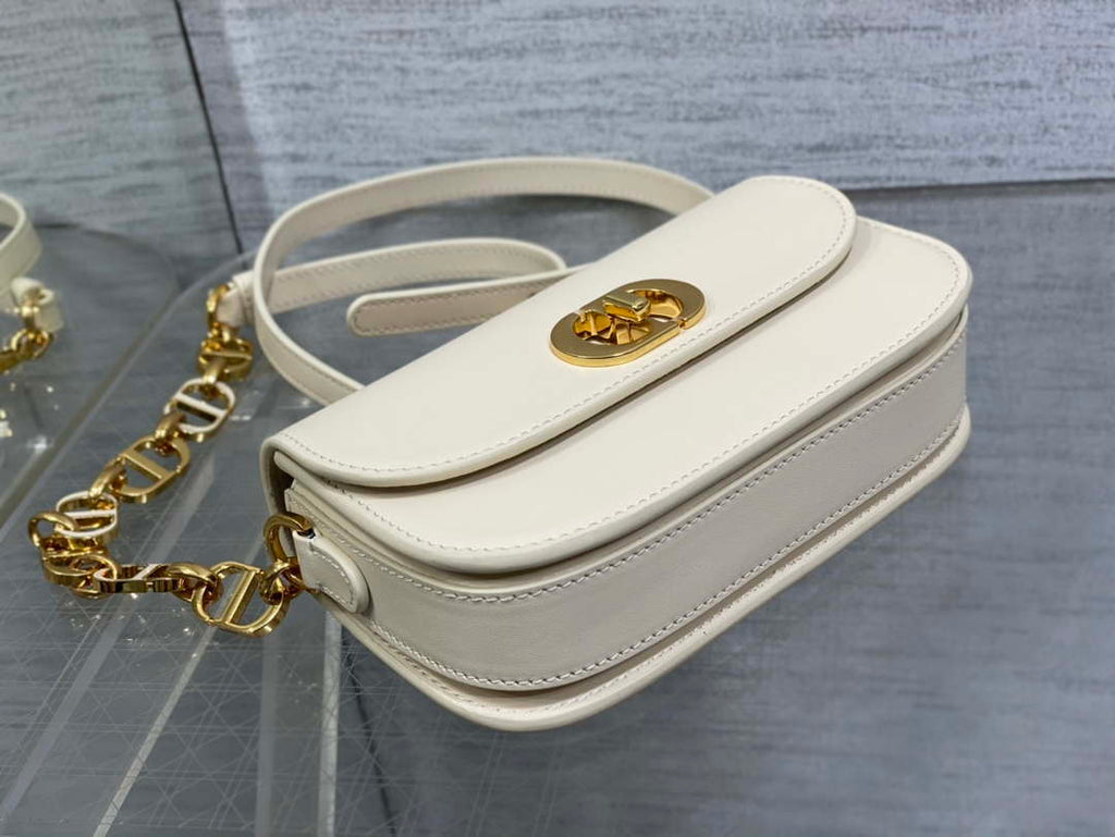 Dior S2350 30 Montaigne Avenue Double Carry East-West Mini Bag White Ribbed Calfskin